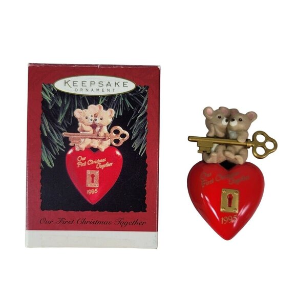Hallmark Ornament Our First Christmas Together 1995 Two Mice Heart Key Box VTG - Picture 1 of 6